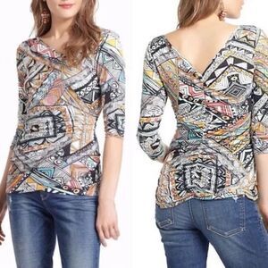 EUC Anthropologie Weston Wear Printed Ruched Top XS